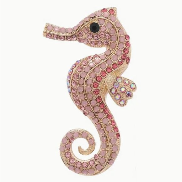 unbranded Jewelry - Pink Rhinestone Seahorse Brooch Pin Iridescent Crystals Gold Tone